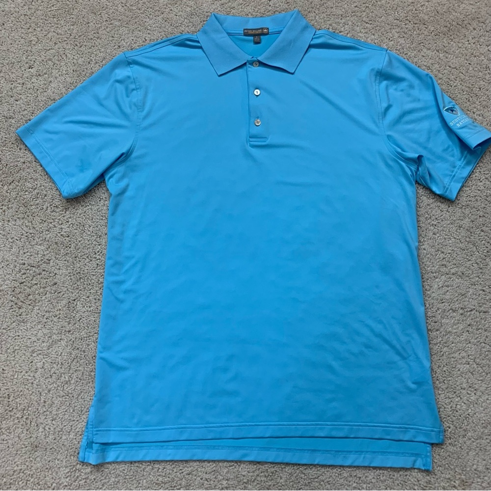 Men's PETER MILLAR Summer Comfort BRIGHT BLUE Athletic POLO Style GOLF SHIRT  L